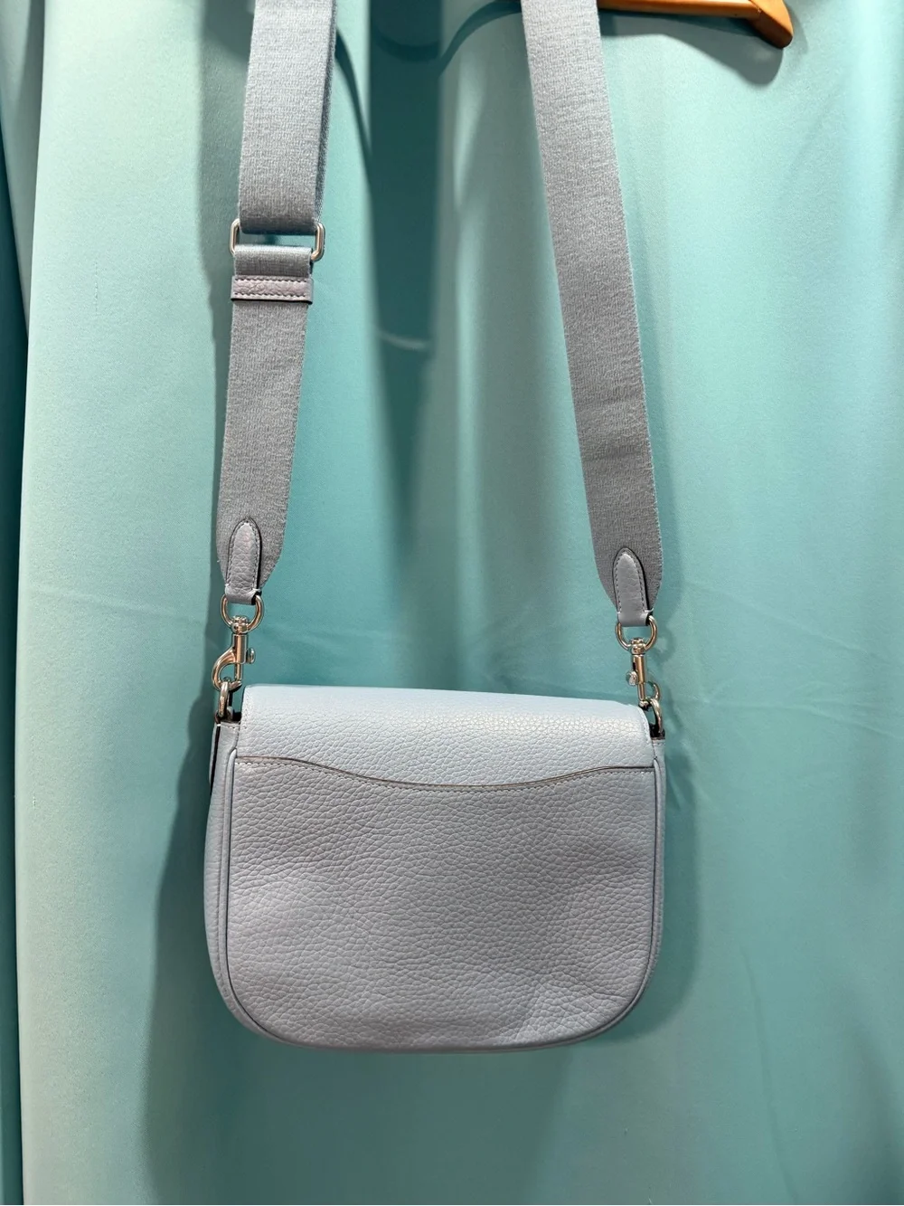 Coach Light Blue Pebble Leather Crossbody with Buckle Detail